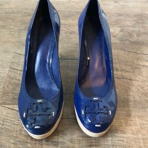 Tory Burch Blue Patent Wedges
